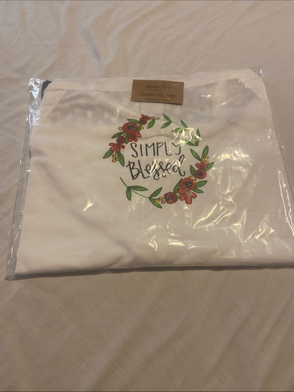 'Simply Blessed' White Printed Apron